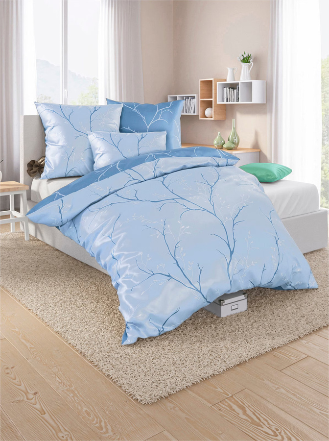 Wäschepur Bettwäsche aus Baumwolle mit floralem Design in Blau, Reversible, B/T: 155 x 80 cm - Bild 1