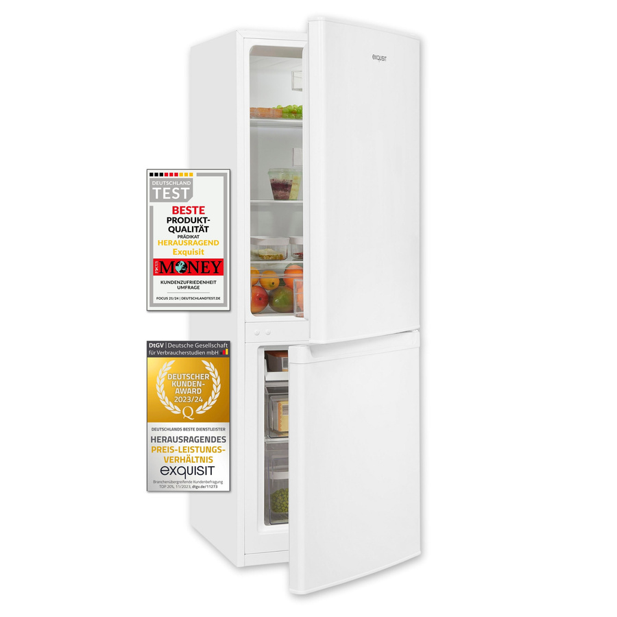 Exquisit Kühl-Gefrierkombination KGC5232-60-E-040E in Weiss mit Standregal und LED-Innenbeleuchtung, B/T/H: 59,5 x 60,0 x 194,0 cm - Bild 1