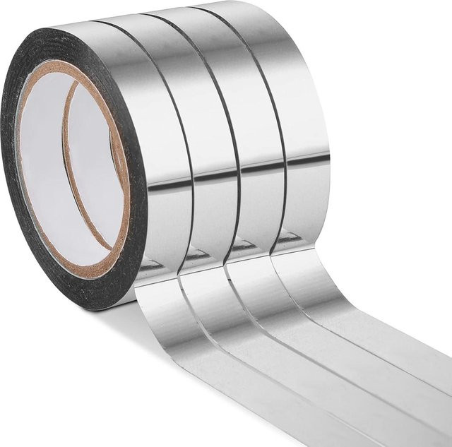 SZ-JZQ Spiegelband Set aus 4 Rollen in Silber und Grau, selbstklebendes Washi Tape für DIY-Grafik-Kunst, Wanddekoration und Bastelarbeiten - Bild 1