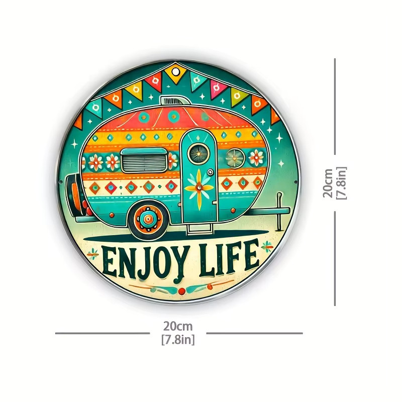 Potdemiel Retro Vintage Camper Van Aluminium Wandkunstschild Genießen Sie das Leben in Mehrfarbig mit geometrischen Mustern B/H: 20 x 20 cm - Bild 2