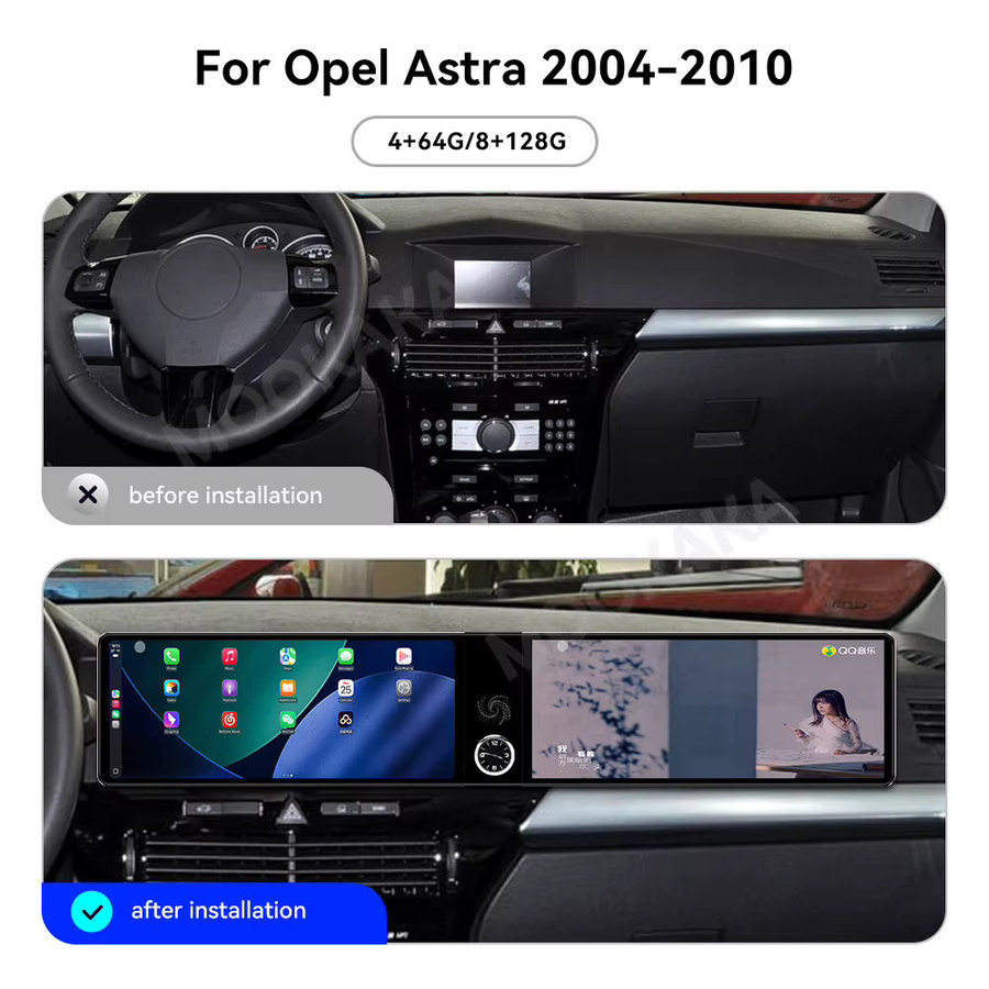 Aotsr Android Dual Screen Auto Radio Stereo Multimedia Player für Opel Astra 2004-2010 mit 24,6 Zoll, 8 GB RAM, 128 GB Speicher, GPS und CarPlay, Schwarz - Bild 2