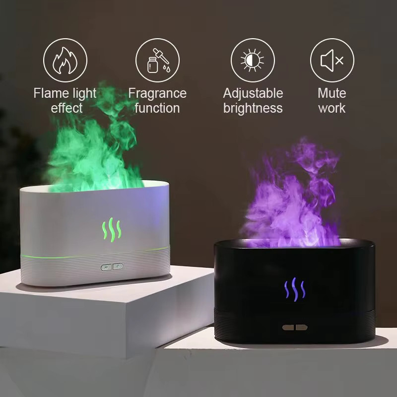 KINSCOTER Aroma Diffusor und Ultraschall Luftbefeuchter mit Flammen-Effekt und LED, Schwarz - Bild 2