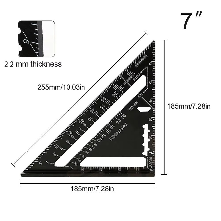 Dreieckiges Messwerkzeug aus Aluminiumlegierung in Silber, 7 Zoll Winkellineal für die Holzbearbeitung - Bild 4