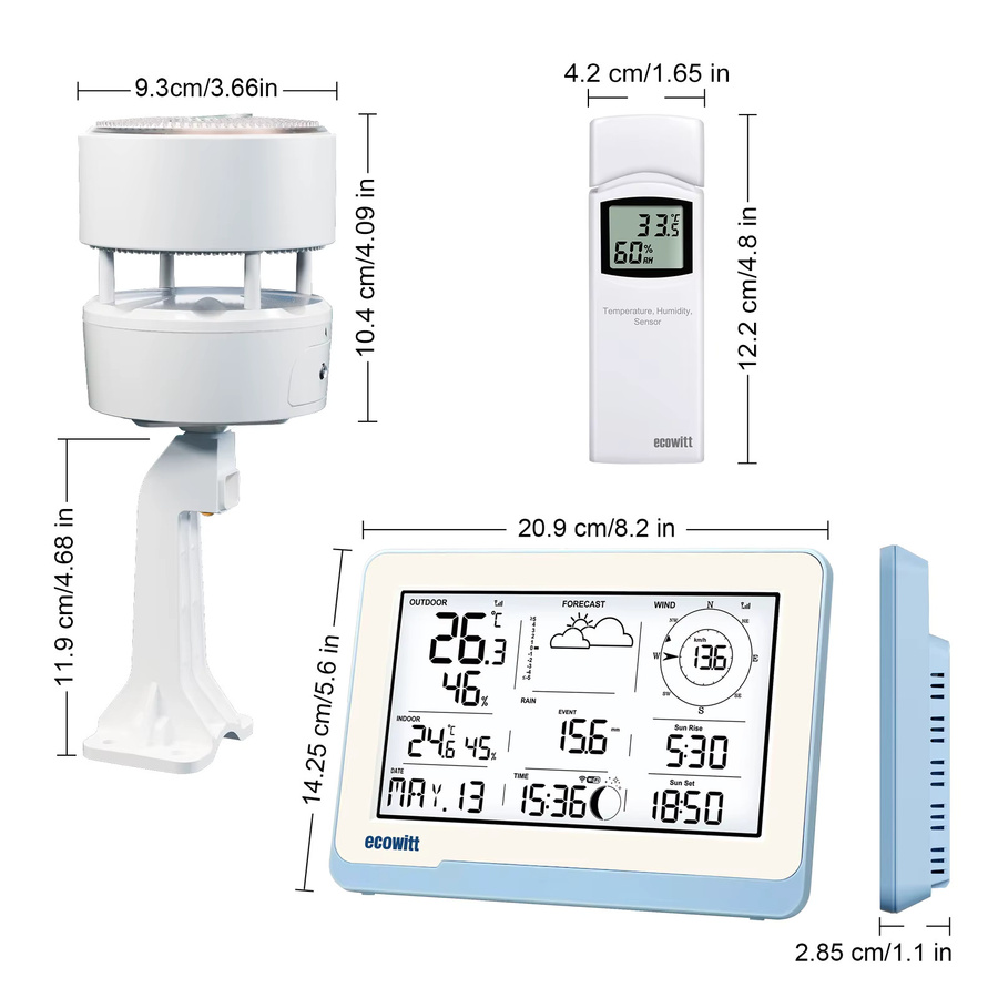 Ecowitt Essense3 Drahtlose Wetterstation in Weiß mit 7,5-Zoll-Display zur Überwachung von Temperatur, Luftfeuchtigkeit, Luftdruck, Niederschlag, Windgeschwindigkeit und Windrichtung - Bild 2
