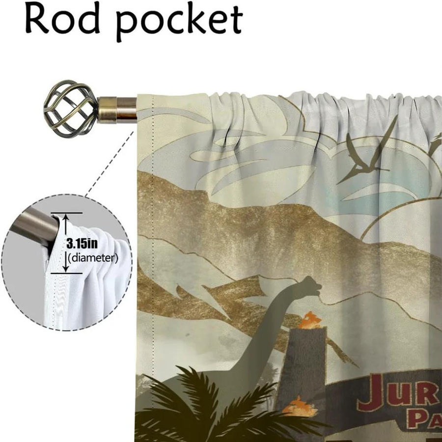 Jurassic Park Moderne Vorhänge im 2er-Set, Halbtransparent, Mehrfarbig, B: 50 cm, H: 70 cm - Bild 1