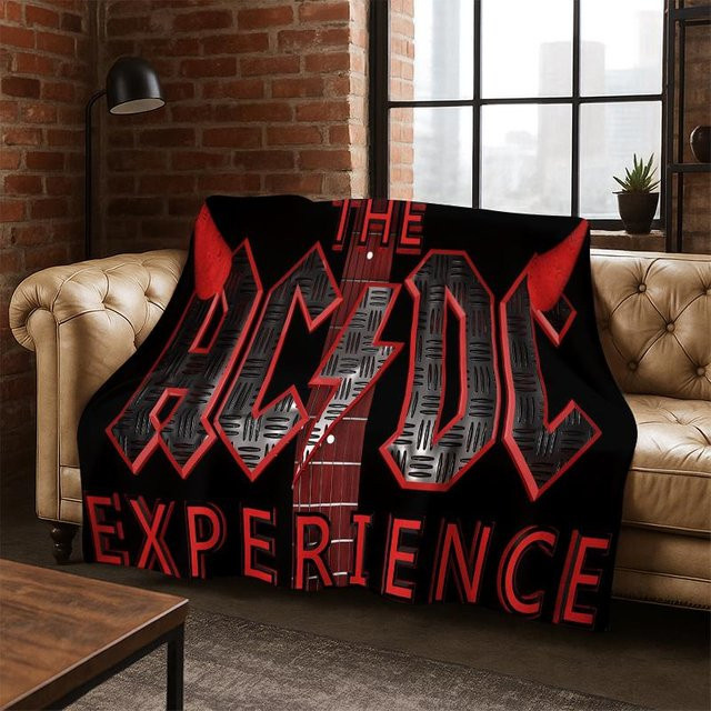 ACDC Rockband 3D Cartoon Flanell-Decke, weiche und warme Fleece-Überwurfdecke für Wohnzimmer, Bett oder Camping, Mehrfarbig, B: 100 cm, L: 150 cm - Bild 1