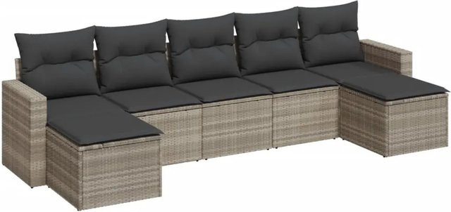vidaXL 7-tlg Garten-Sofagarnitur aus Polyrattan in Hellgrau mit Sitzkissen und Rückenkissen - Bild 1