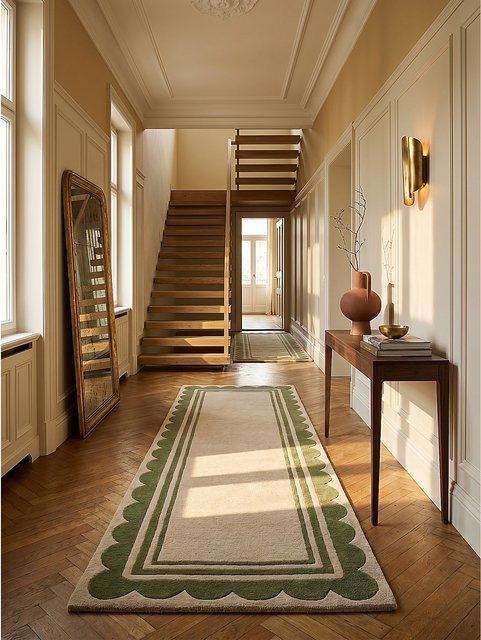 Wollläufer Kadima Design von WENSUM in Grün-Beige mit Wellenbordüre, Breite: 80 cm, Länge: 230 cm - Bild 1