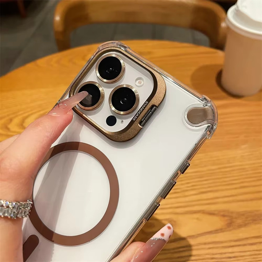 Magnetische stoßfeste Handyhülle für Apple iPhone 16 Plus, 15, 14, 13, 12 Pro Max mit MagSafe, Glaslinsenschutz und Ständerabdeckung in Schwarz oder Transparent - Bild 1