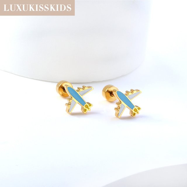 Luxukis Ohrstecker, blaues Flugzeug, Edelstahl, Mädchen - Bild 1