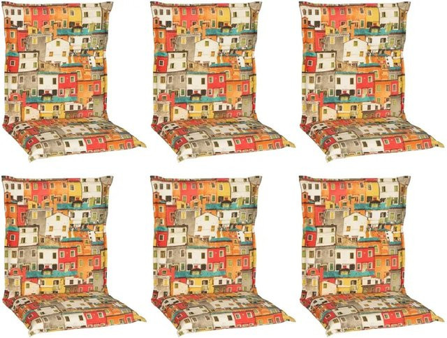 Beo Sitzauflage Niedriglehner Tours 6er Set mit Hausdesign in Beige-bunt - Bild 1