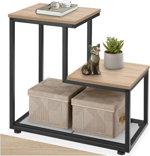 tectake Beistelltisch im Industrial Style mit 2 Ablagen und Gitterablage, Farbe Schwarz-Braun, B/T/H: 60,5 x 35,5 x 60,5 cm - Bild 1