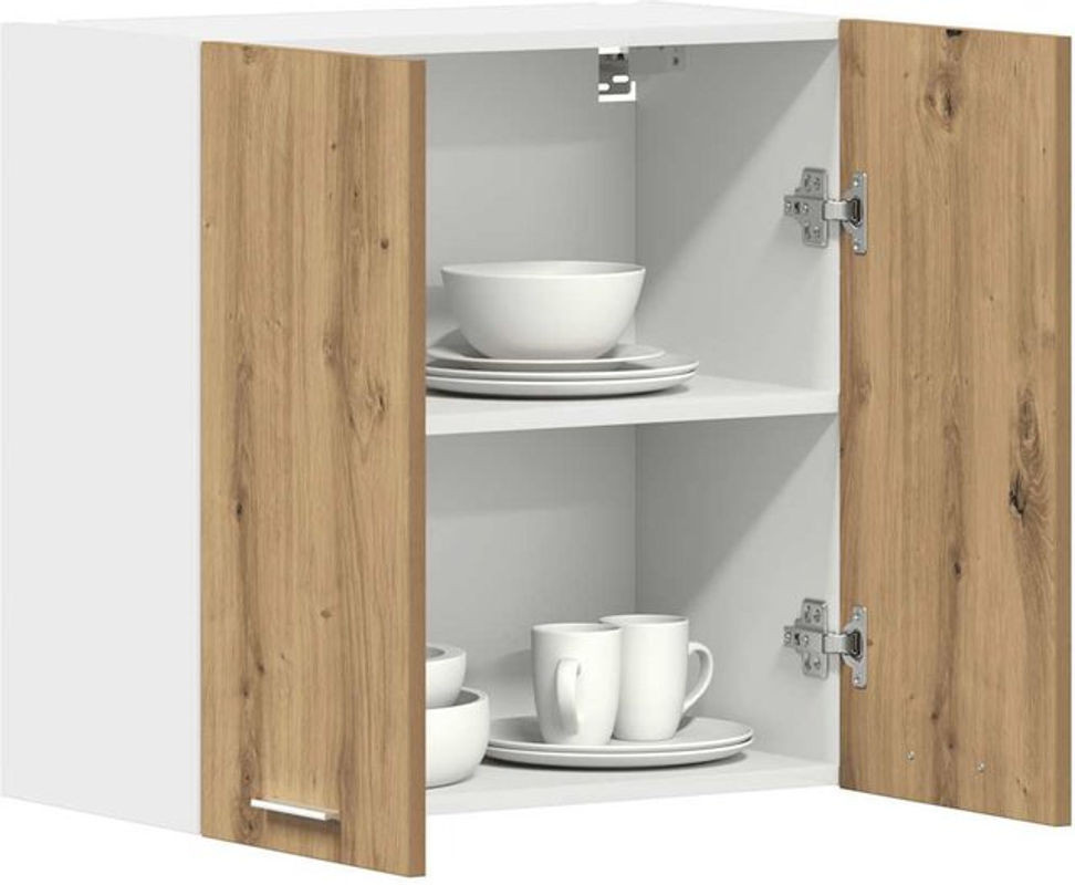 Küchen-Hängeschrank Lyon von vidaxl in Eiche Natur und Beige, moderner Küchenwandschrank aus Holzwerkstoff mit Drehtüren, B/H/T: 60 x 60 x 31 cm - Bild 1