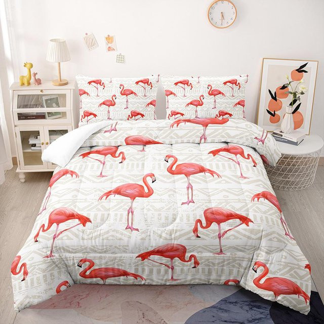 Your Warm Home Bettwäsche-Set mit Flamingo und tropischem Palmenmuster, bunt, Polyester, B/H: 135 x 200 cm - Bild 1