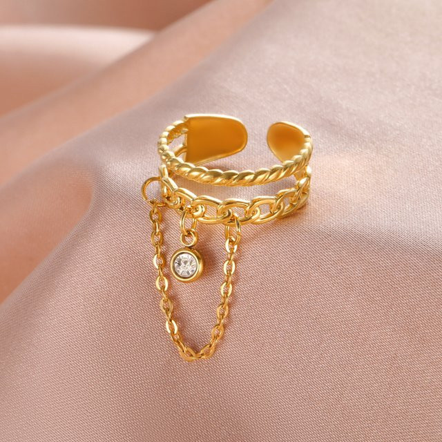 Lemegeton Offener Ring Edelstahl, Zirkonia, Unisex - Bild 1