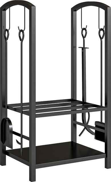 Outsunny Kaminholzständer Brennholzregal in Schwarz mit 2 Schichten, B/T/H: 40 x 30 x 74,5 cm - Bild 1