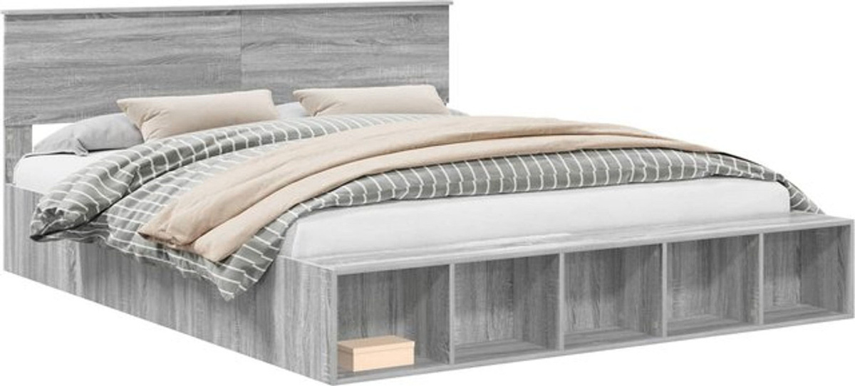 vidaXL Funktionsbett mit Regal aus Holzwerkstoff in Grau, Modern und Minimalistisch, B/T: 200 x 200 cm - Bild 1