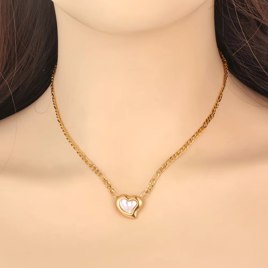 Lokaer Halskette Edelstahl, Gold, Herz, Muschel, Damen - Bild 2