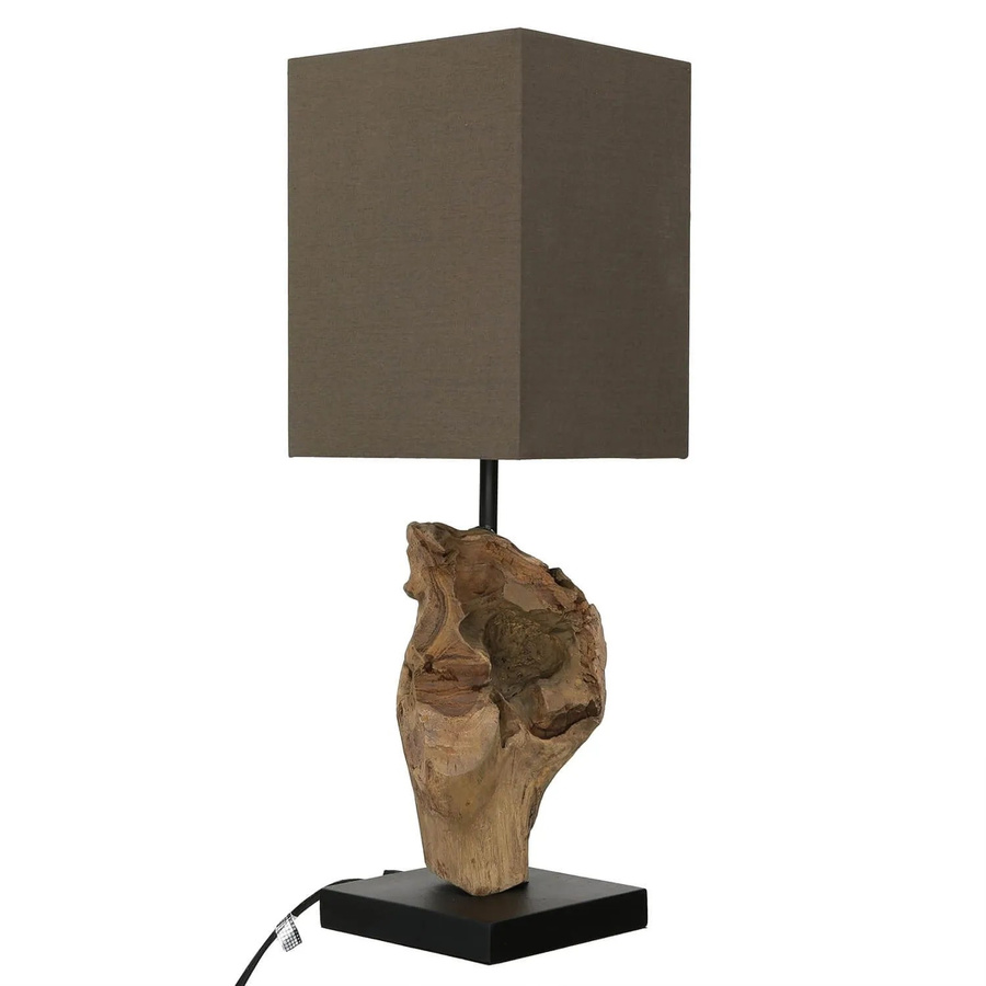Beistelllampe Licht-Erlebnisse Treibhoz aus Leinen und Holz in Weiß mit Kabelschalter, Höhe: 45 cm - Bild 2