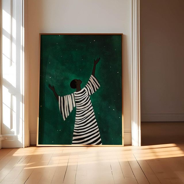 Himmelswelt-Wandkunst von SHENCHEN – Moderner Sternenhimmel-Druck in Schwarz und Tiefgrün auf Papier - Bild 1