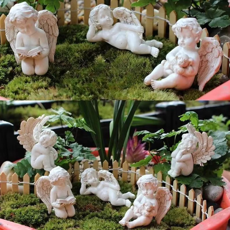 5er-Set Miniatur-Engel aus Harz und Keramik in Weiß zur Dekoration für Garten und Landschaft - Bild 2