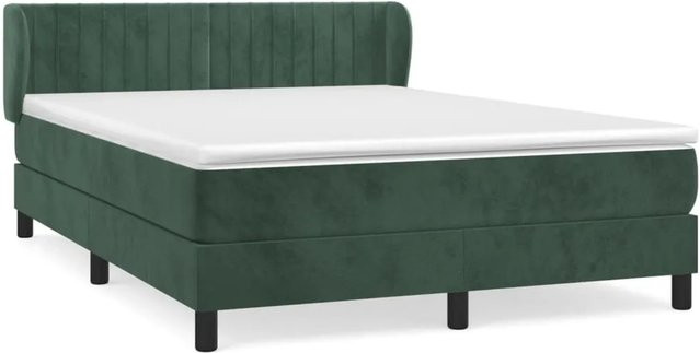 vidaXL Boxspringbett mit Matratze in Dunkelgrün aus Samt, Hybrid-Design mit Taschenfederkern, B/T: 140 x 190 cm - Bild 1
