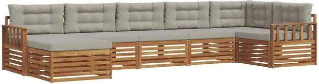 vidaXL Sofagarnitur 7-teilig aus Massivholz Akazie in Natur und Hellgrau mit L-Form und Latten-Design - Bild 1