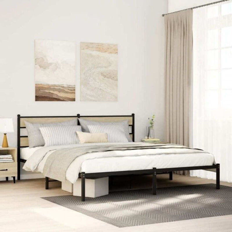 Metallbett Vidaxl in Sonoma-Eichen-Optik und Schwarz, B/T/H: 193 x 203 cm - Bild 1
