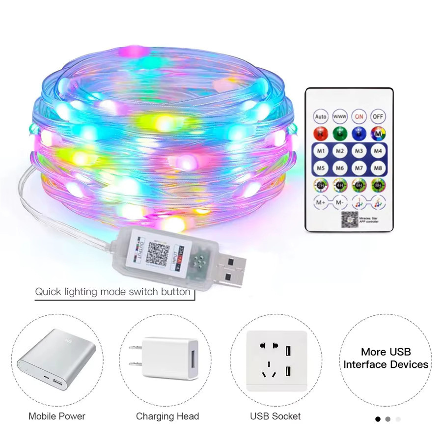 IEEYEEY RGBIC USB LED Lichterkette mit Bluetooth App-Steuerung und 8 Modi, Multicolour für Weihnachtsbaum, Garten, Hochzeit und Party - Bild 6