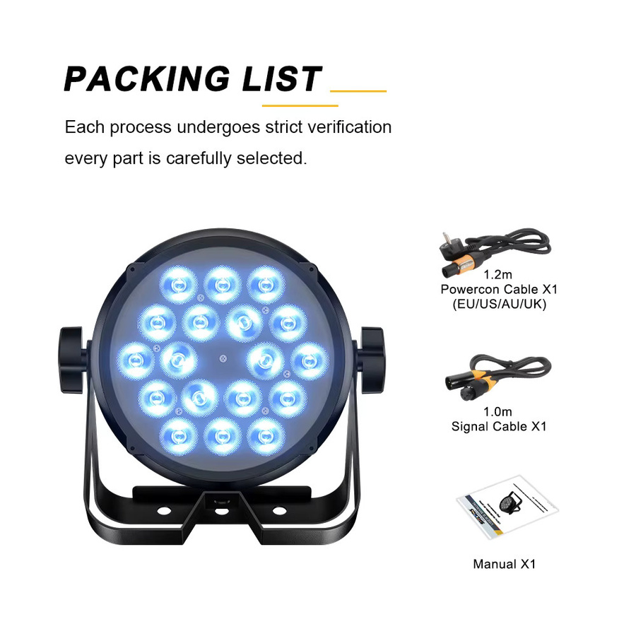 CORALPAR IP65 Wasserdichter LED Wash Par Scheinwerfer mit 18x12W RGB Lichtquelle in Schwarz für Bühne, Club und Theater - Bild 4