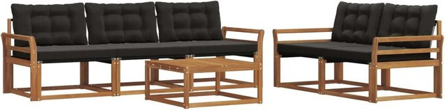 vidaXL Outdoor-Sofagarnitur 6-teilig aus Akazienholz und Textilene in Schwarz und Natur mit Kissen - Bild 1
