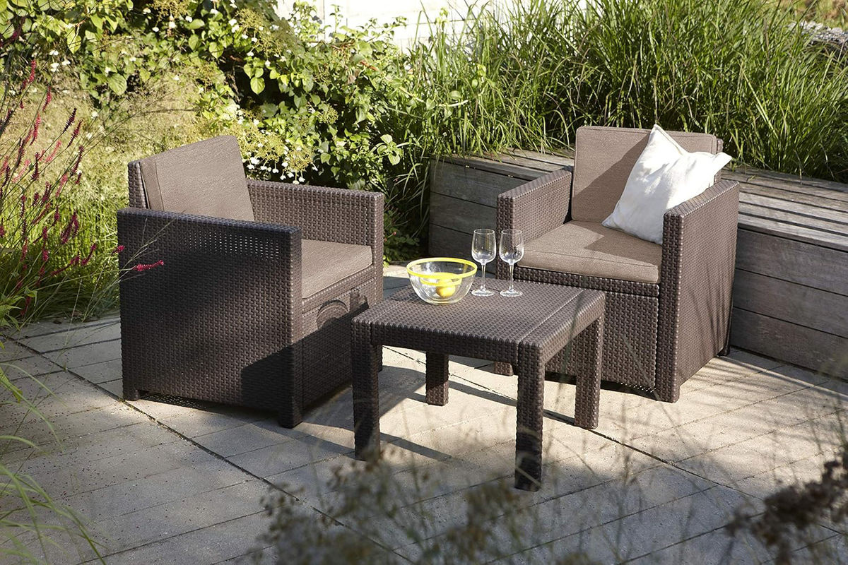 Allibert Polyrattan Balkonmöbel-Set Victoria in Braun mit 2 Sesseln und Tisch - Bild 2