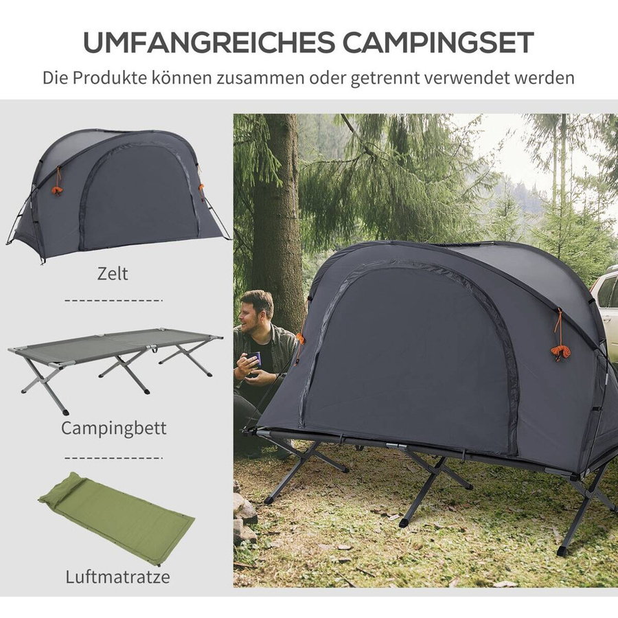Outsunny Camping-Klappbett in Grau mit Gestell aus Aluminium und Glasfaserstützen, B/H/L: 86 x 147 x 200 cm - Bild 4