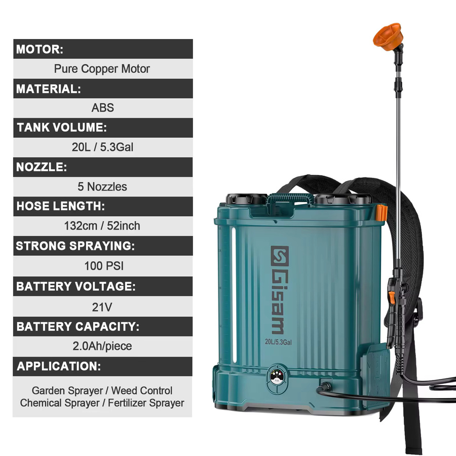 Gisam Elektrischer Rucksacksprüher für Makita 18V Akku, 20 l Hochleistungs-Gartensprüher mit 100 PSI für die Bewässerung - Bild 6