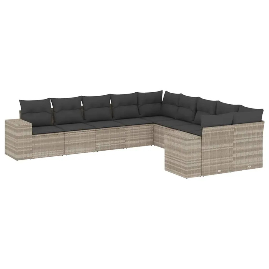 vidaXL 10-tlg. Garten-Sofagarnitur in L-Form aus Polyrattan mit Kissen, Hellgrau - Bild 2