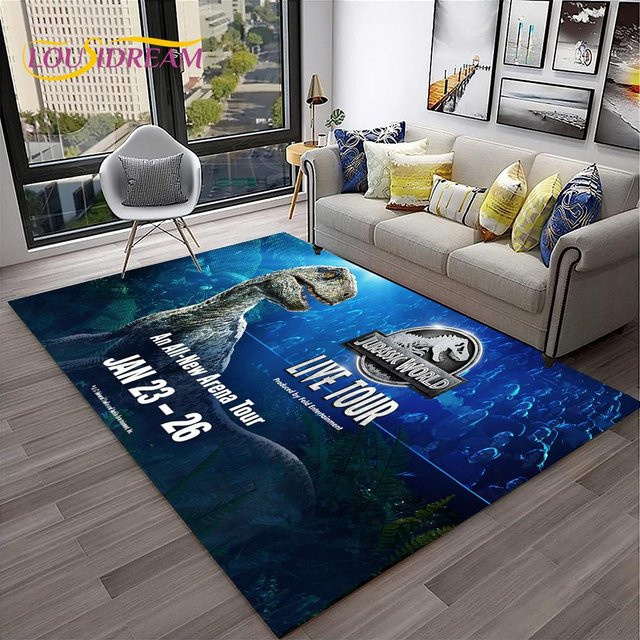Rutschfester Kinderteppich mit Dinosaurier-Motiv von BestDream008, blau, B/H: 60 x 90 cm - Bild 1