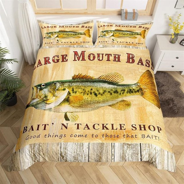 Fishing King Bettwäsche-Set aus Mikrofaser mit Angel-Motiv, 3-teilig, B/H: 180 x 210 cm, Kissenbezüge: 50 x 70 cm, Mehrfarbig - Bild 1