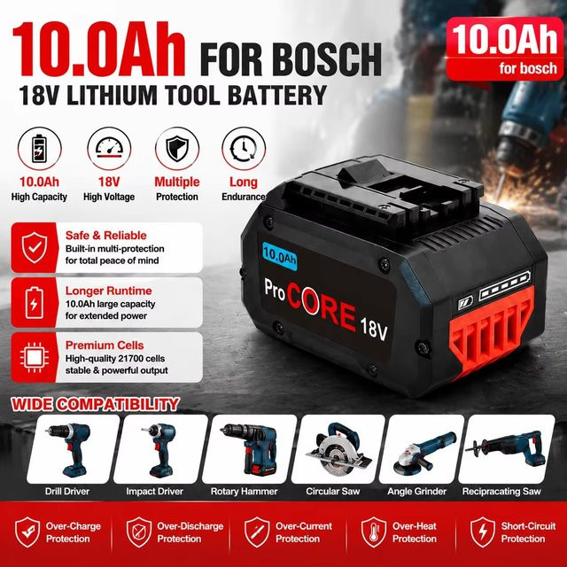 Ddadache Ersatz Akku für Bosch ProCORE Elektrowerkzeuge, 18 V, 10,0 Ah, Schwarz - Bild 1