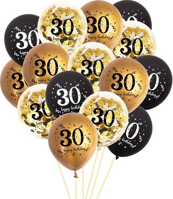 QIJOYJU Happy Birthday Ballons Set in Schwarz und Gold, 15 Stück runde Dekoration mit Buchstaben für Geburtstagsfeiern von Erwachsenen - Bild 1