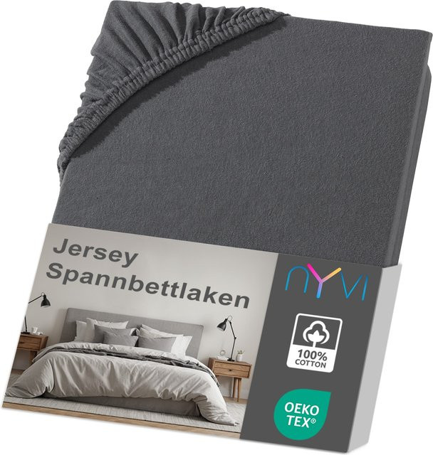 NYVI DreamScience Jersey Spannbettlaken aus Baumwolle, Anthrazit, für Matratzen bis 22 cm Höhe, bügelfrei - Bild 1