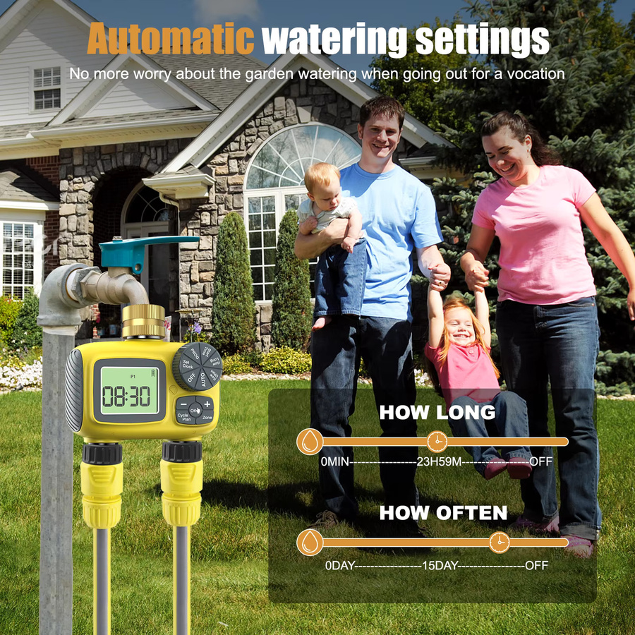 Insoma Smart Water Timer mit zwei Auslässen und App-Steuerung, automatisches Bewässerungssystem für den Garten mit Messing-Einlass, Gelb - Bild 2