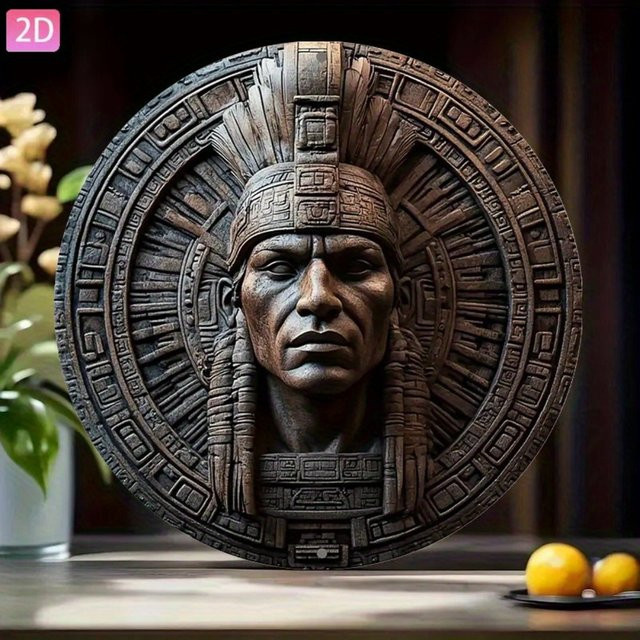 CIFBUY Vintage Maya Azteken Metallwandkunst aus Aluminium in Braun, B/H: 20 x 20 cm - Bild 1