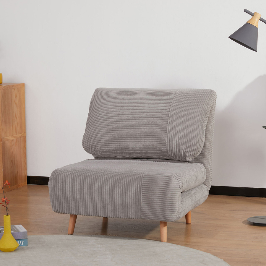 HOMCOM 2-in-1 Schlafsofa und Schlafsessel in Cord-Optik, verstellbares Klappbett als Gästebett für Wohnzimmer und Schlafzimmer, Hellgrau - Bild 2