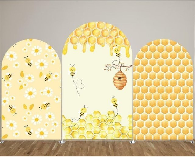 VIKAMA Stoff-Hintergrund mit Bienen-Design und Waben-Thema in Gelb, Durchmesser: 65 cm - Bild 1