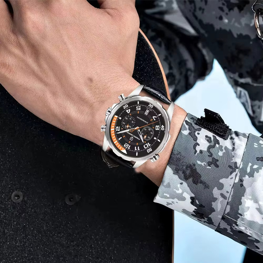 PAGANI DESIGN Chronograph, Quarz, Edelstahl, 44 mm, Leder, Herren, Schwarz - Bild 3