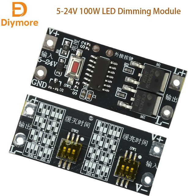 diymore 100 W LED-Dimmmodul in Schwarz mit Soft-Start-Stopp-Speicherfunktion und einstellbarem Lichtausgang für LED-Streifenbeleuchtung (5–24 V) - Bild 1