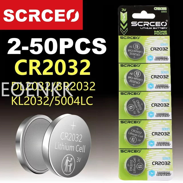 SCRCEO CR2032 3V Lithium-Batterie Knopfzellen Set, 50 Stück, Silber - Bild 1