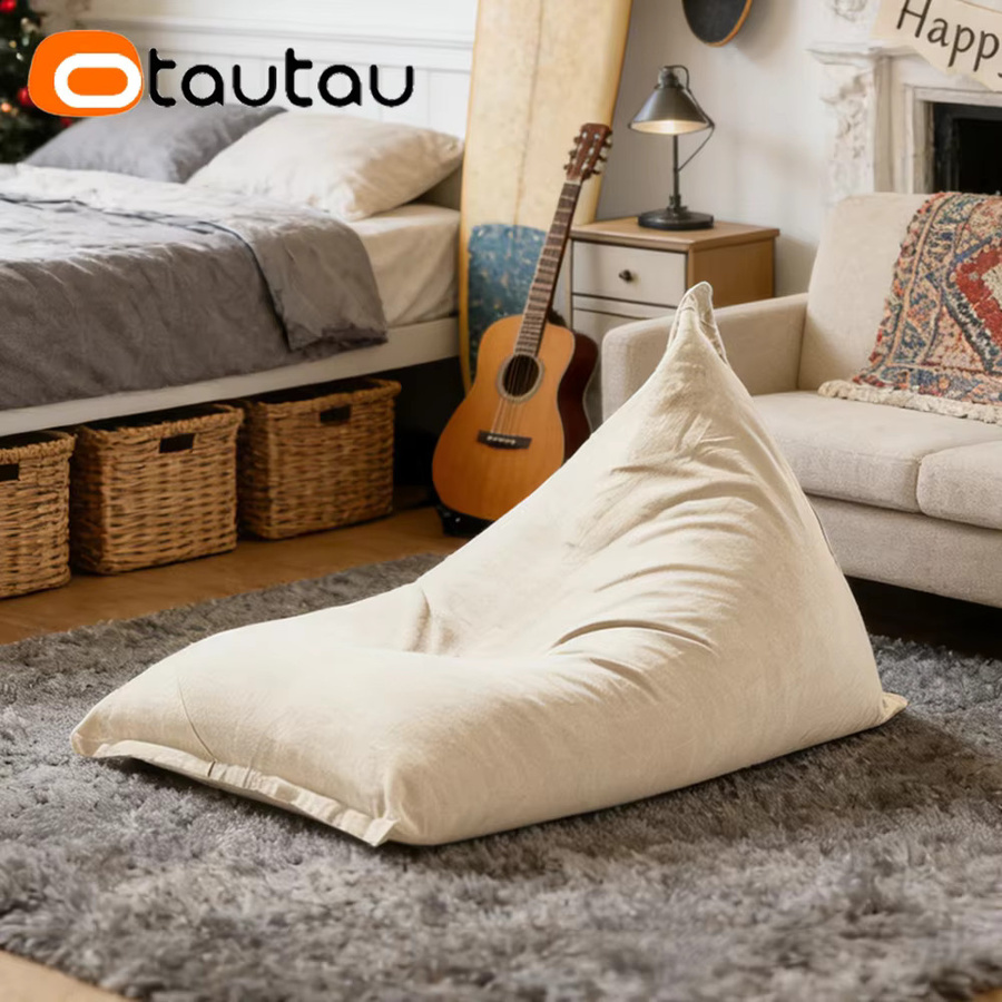 OTAUTAU Sitzsackbezug DD173 aus reiner Baumwolle in Beige und Weiß ohne Füllmaterial - Bild 5