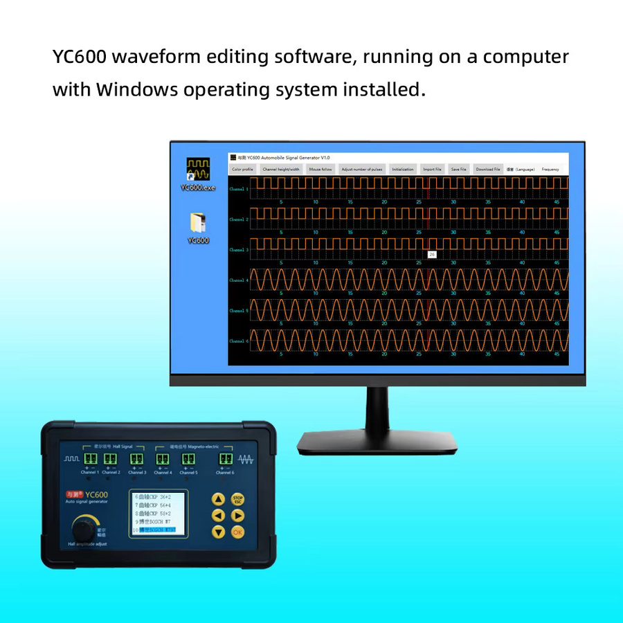 YIQIXIN YC600 Sechs Kanal Auto Signal Generator CKP CMP Simulator für Kurbelwelle und Nockenwelle, Schwarz, 12-24VDC - Bild 4