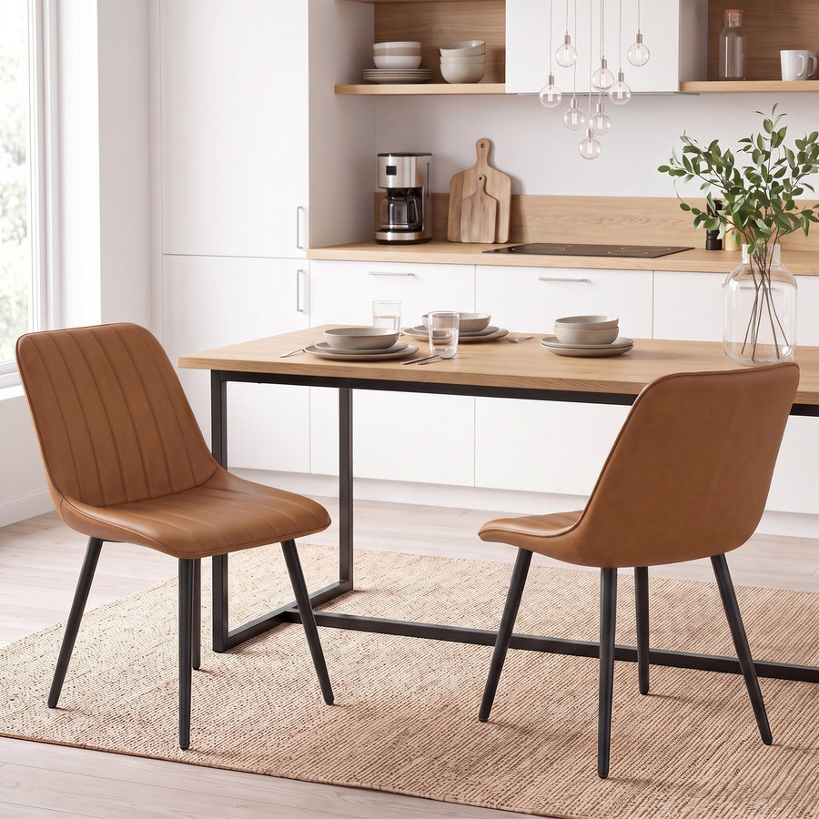 HOMCOM 2er-Set Esszimmerstühle aus braunem Kunstleder mit Stahlgestell, moderne gepolsterte Küchenstühle ohne Armlehnen - Bild 2
